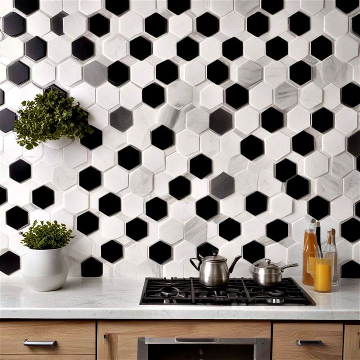 beautiful hexagon tile backsplash