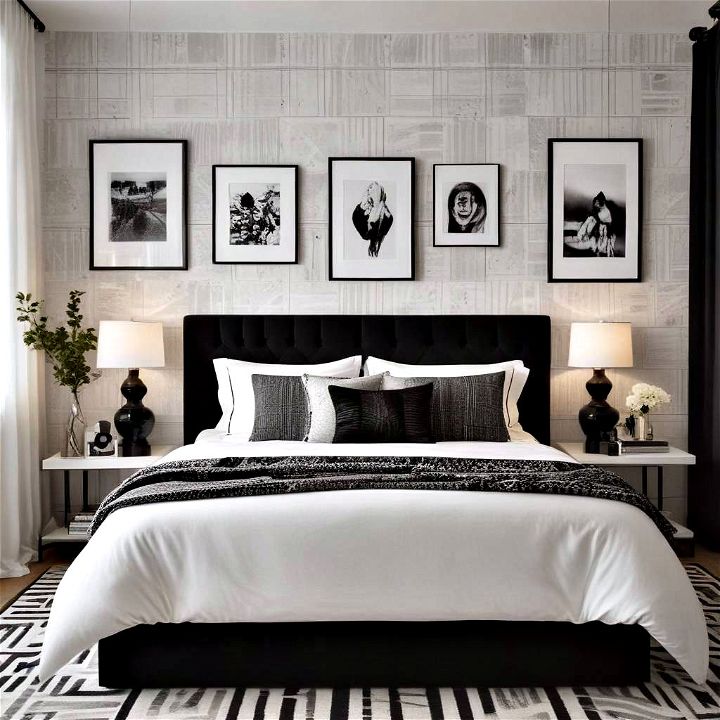 black and white monochrome bedroom