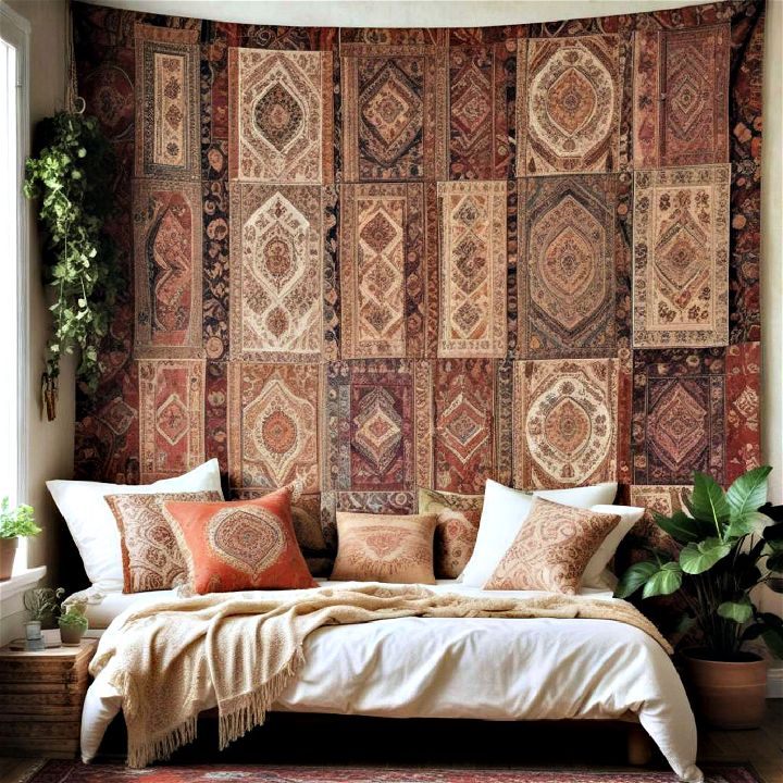bohemian tapestry as background for photo wall