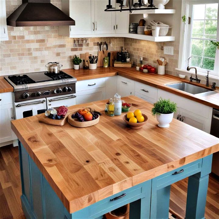 butcher block countertops bring natural texture to the kitchen