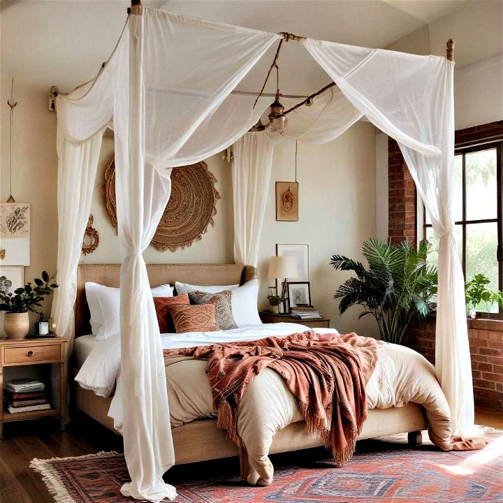 canopy bed transforms a bedroom into a bohemian