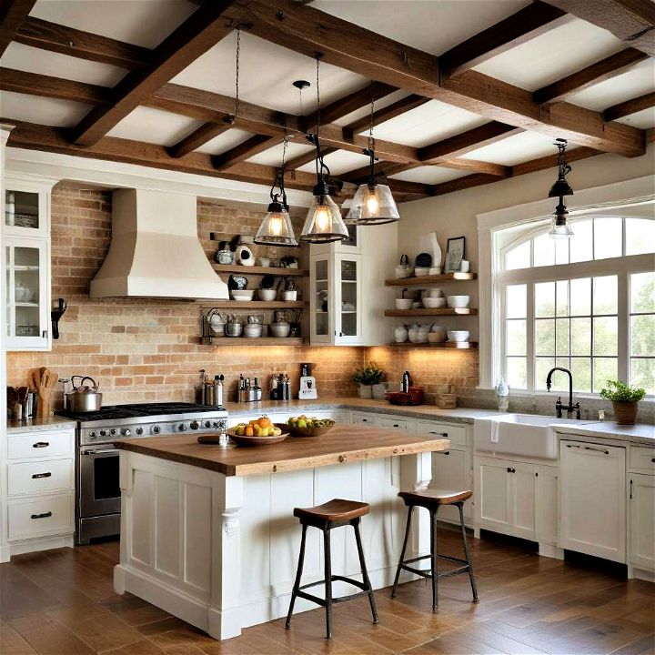 ceiling beams can add architectural interest to a kitchen