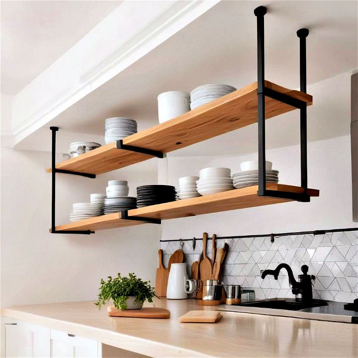 ceiling mounted shelves for providing an unconventional storage area