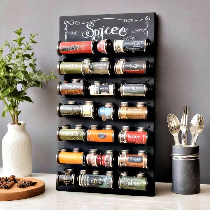 chalkboard spice rack combines functionality with style