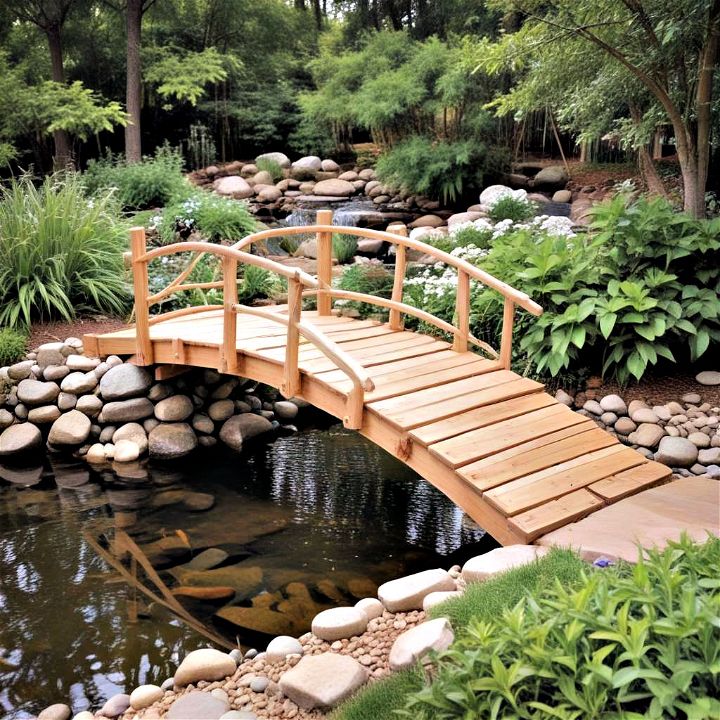 charming and functional wooden garden bridge
