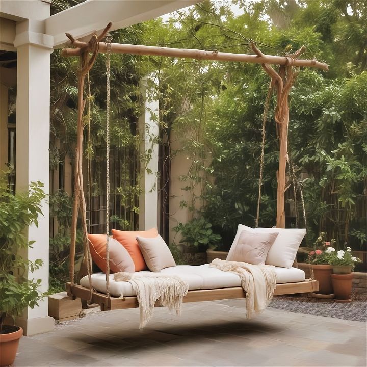 charming patio swing for a cozy cuddle