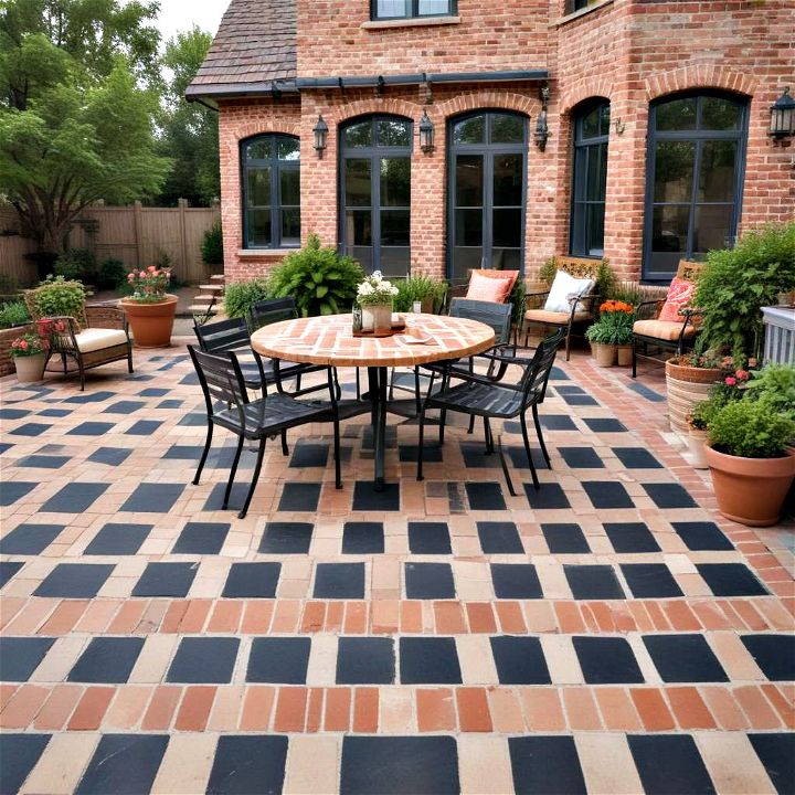 checkerboard chic for brick patio