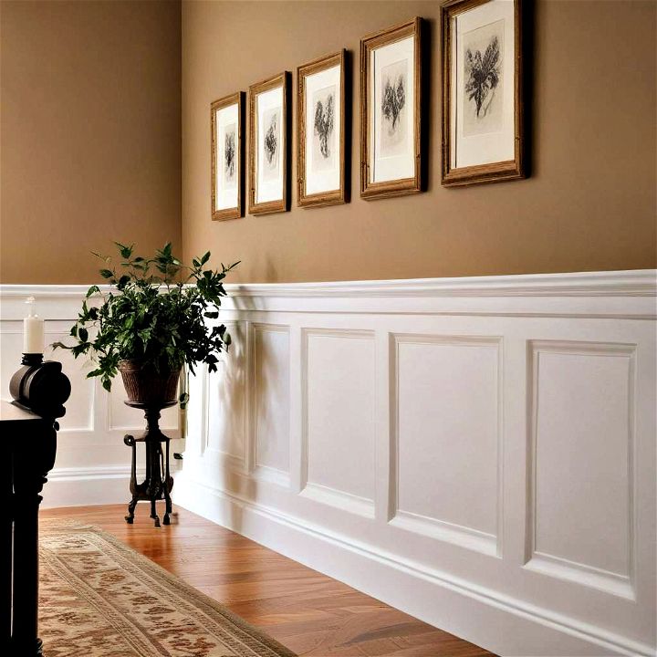 classic raised panel wainscoting to add dimensional beauty