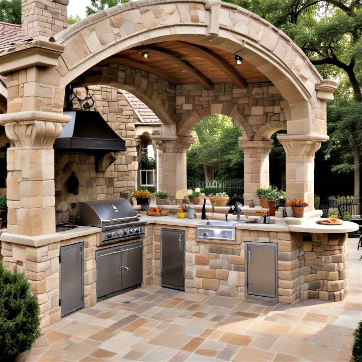 classically elegant covered outdoor kitchen