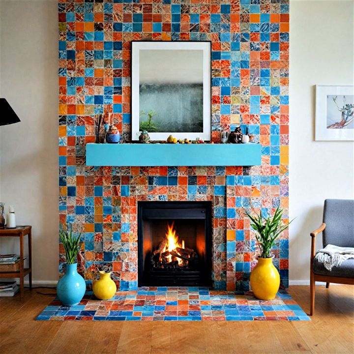 colorful ceramic fireplace living space
