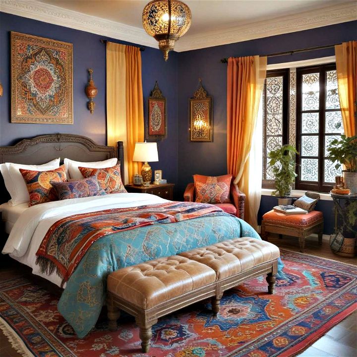 colorful moroccan inspired bedroom
