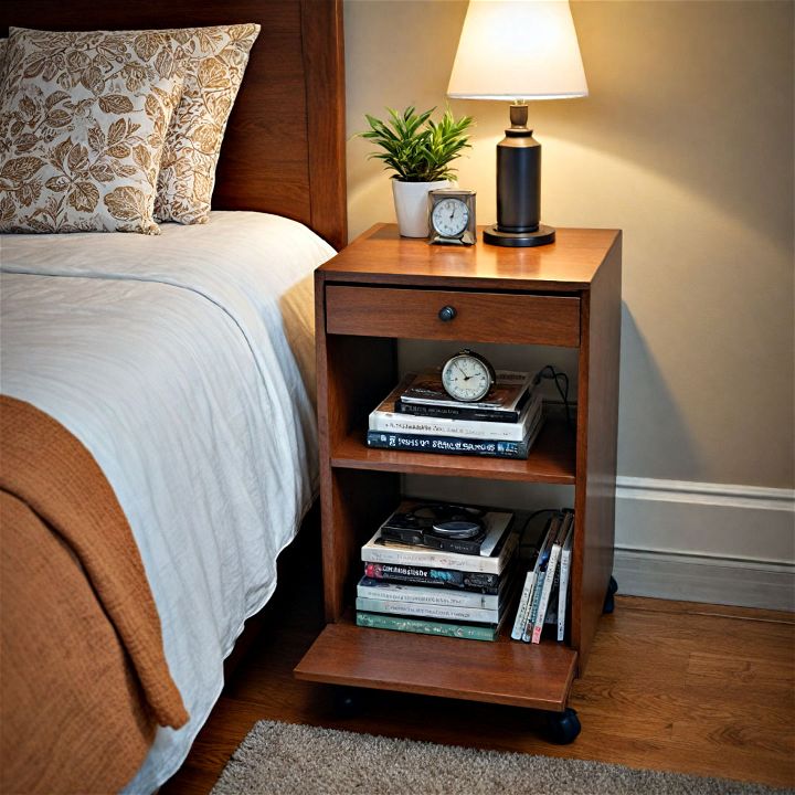 compact nightstand with casters for small spaces