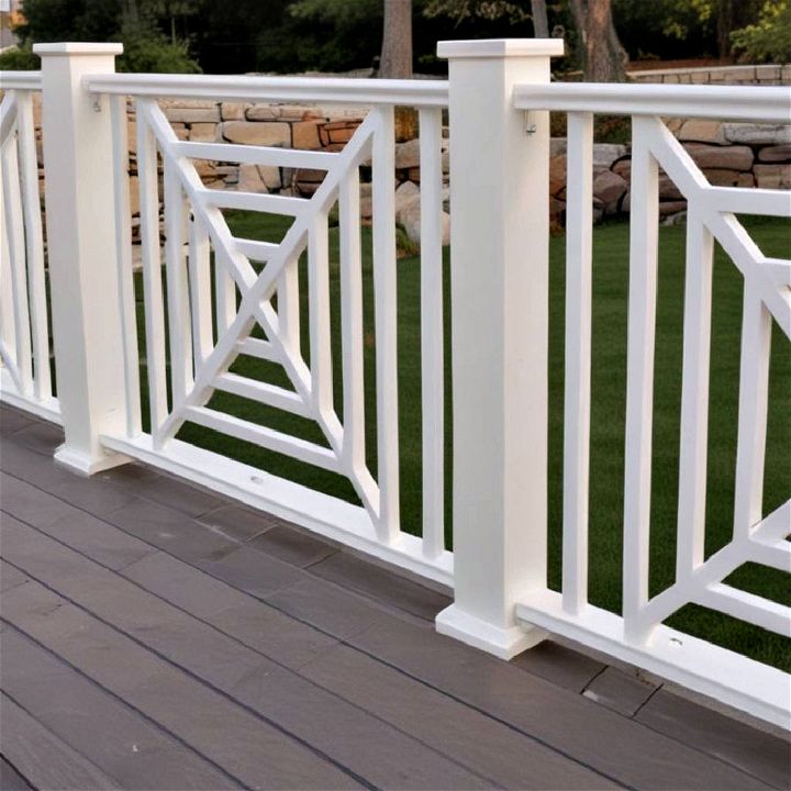 contemporary deck railing with geometric metal framework