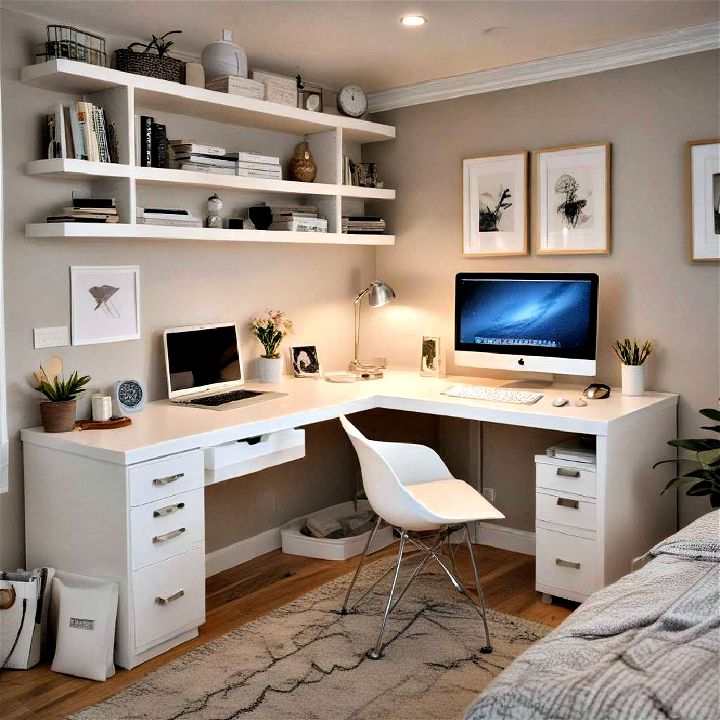 corner workstation to utilize often overlooked bedroom space