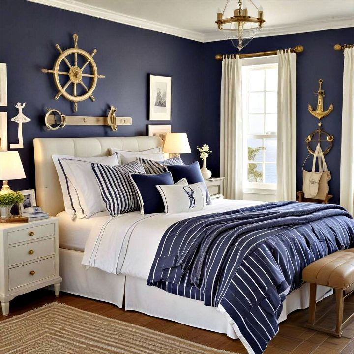cozy and calming nautical themed bedroom