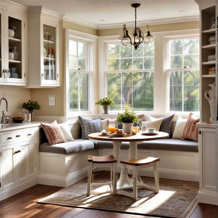 cozy breakfast nook is a delightful way to utilize a corner or a window area of your kitchen