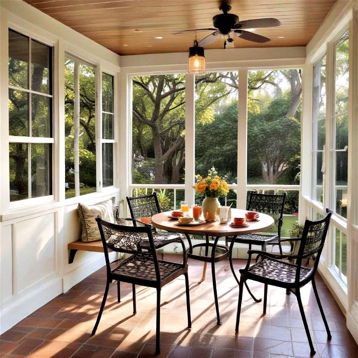 cozy breakfast nook on your screened in porch