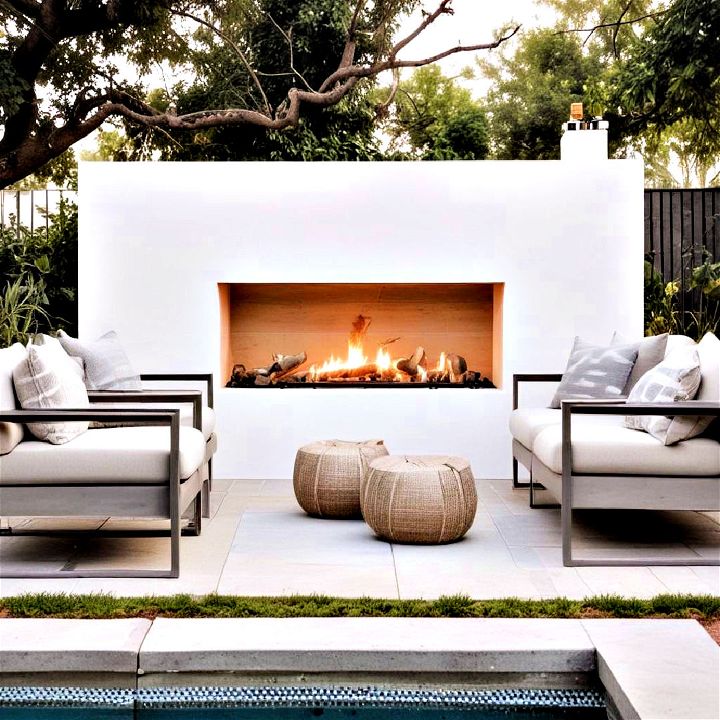 cozy outdoor fireplace with seating