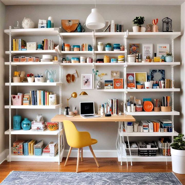 craft room open shelving units to keep everything visible and accessible