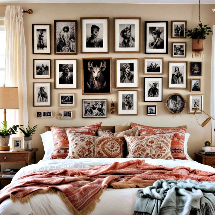 create a gallery wall for boho bedroom