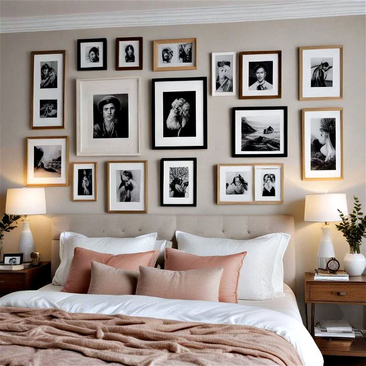 creative gallery wall display for bedroom