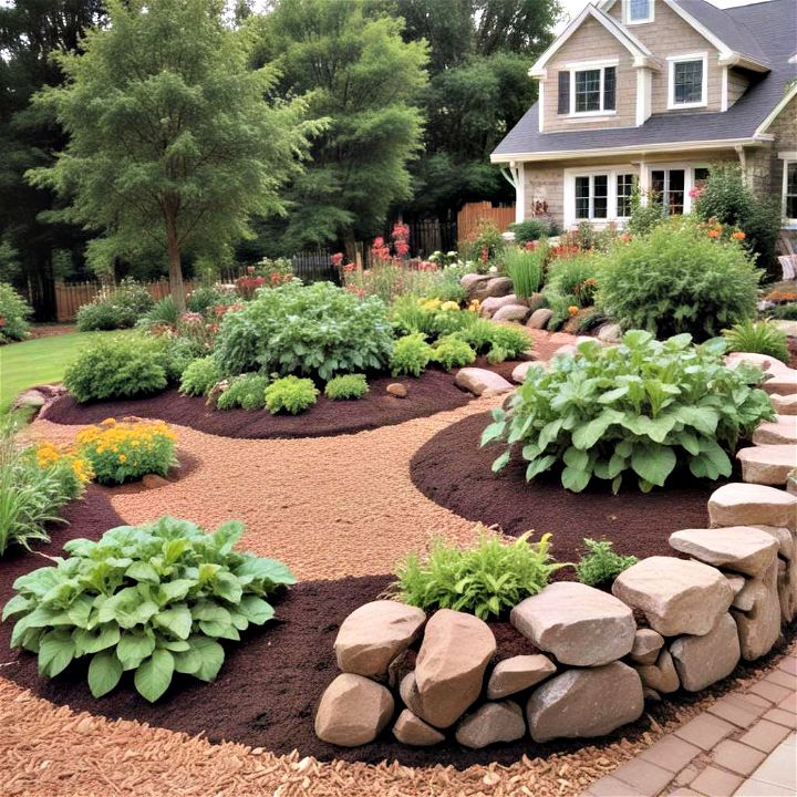 cultivating a rock and mulch vegetable garden