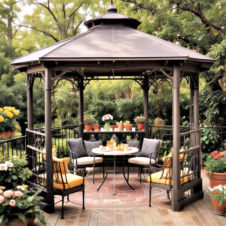 deck gazebo with a brunch setup