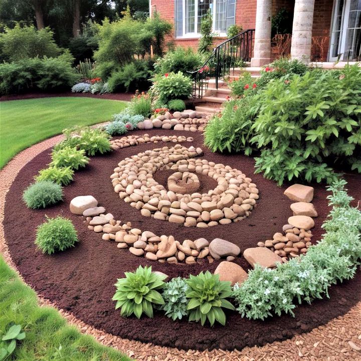 designing a mulch and rock spiral garden