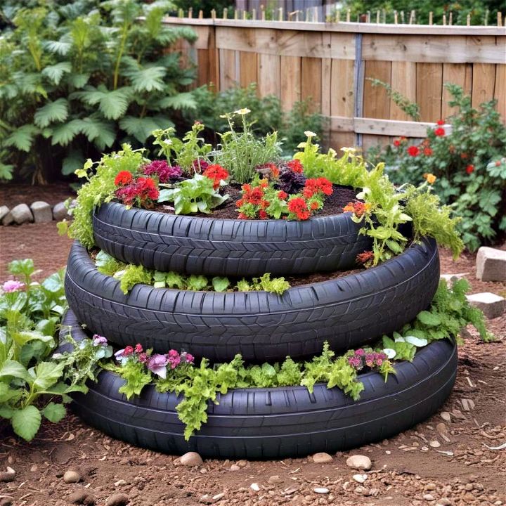 discarded tires to form raised garden beds