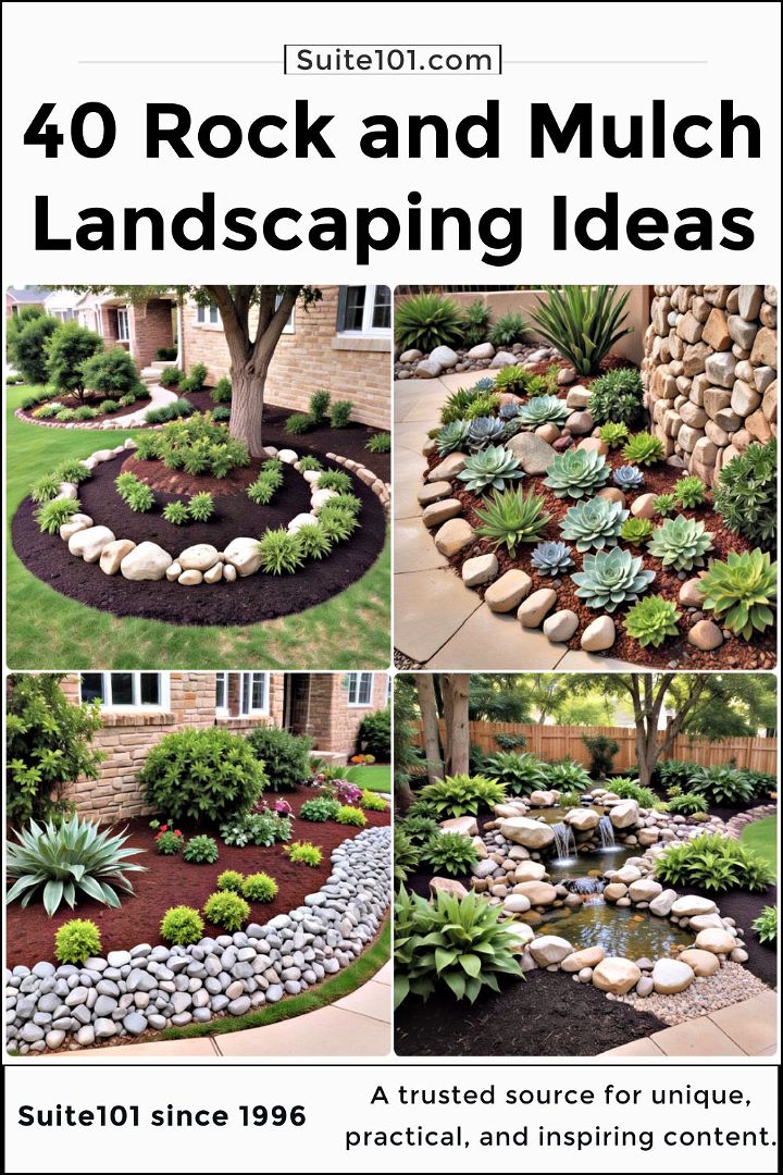 easy front yard landscaping ideas with rocks and mulch