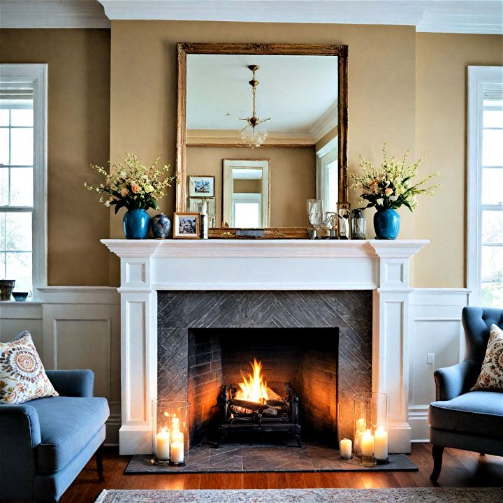 elegant mirror above fireplace