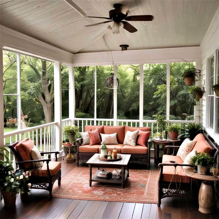 enclosed back porch sanctuary to enjoy year round rain or shine