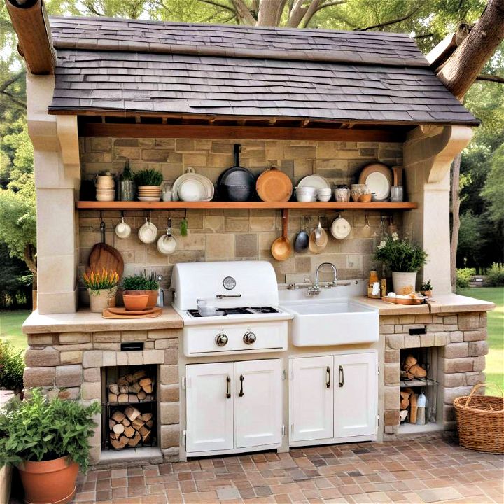 farmhouse chic covered outdoor kitchen