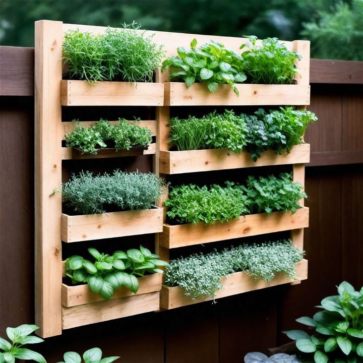 fence with vertical herb garden