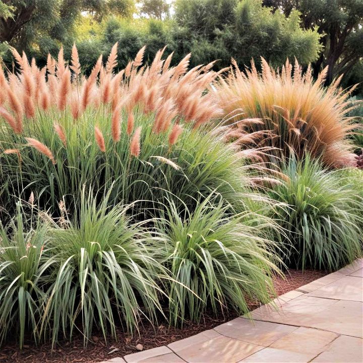 front yard ornamental grasses feature