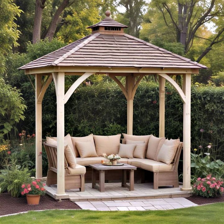 gazebo with comfortable built in seating