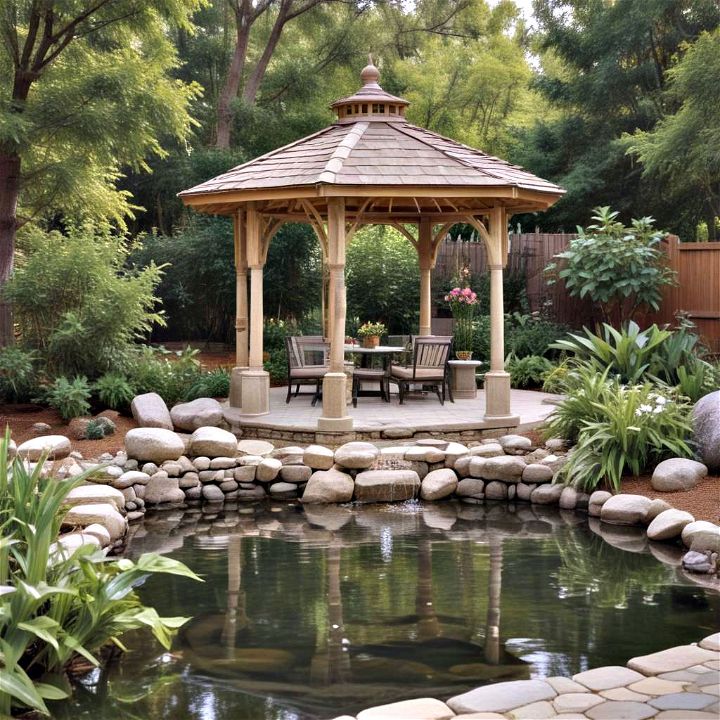gazebo with soothing water feature