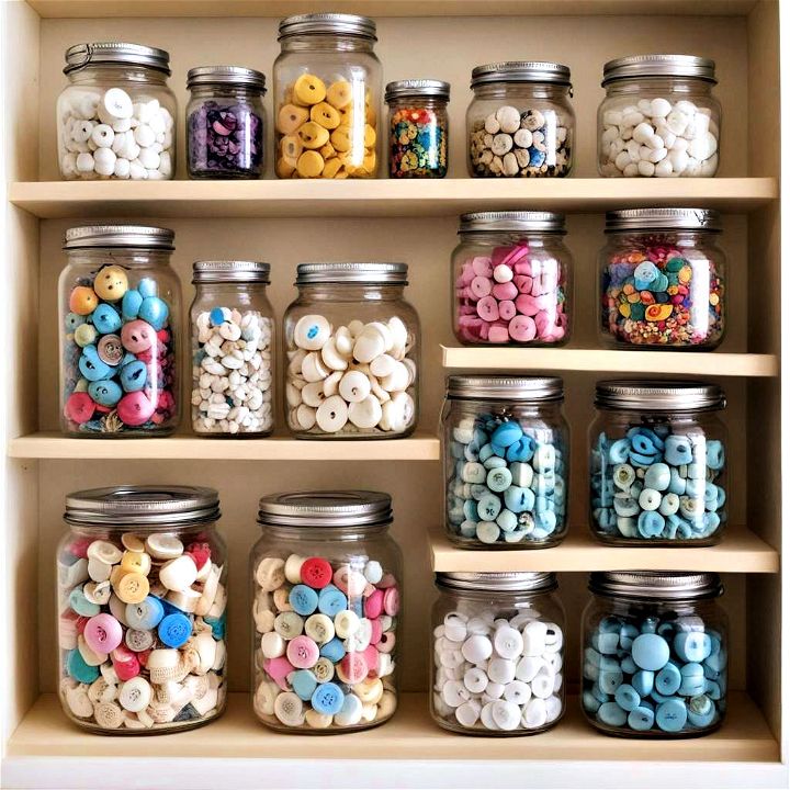 glass jar organizers for organizing small crafting supplies