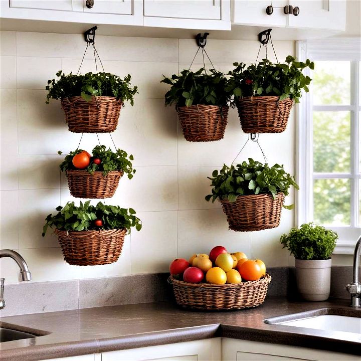 hanging baskets for decorative and functional storage area