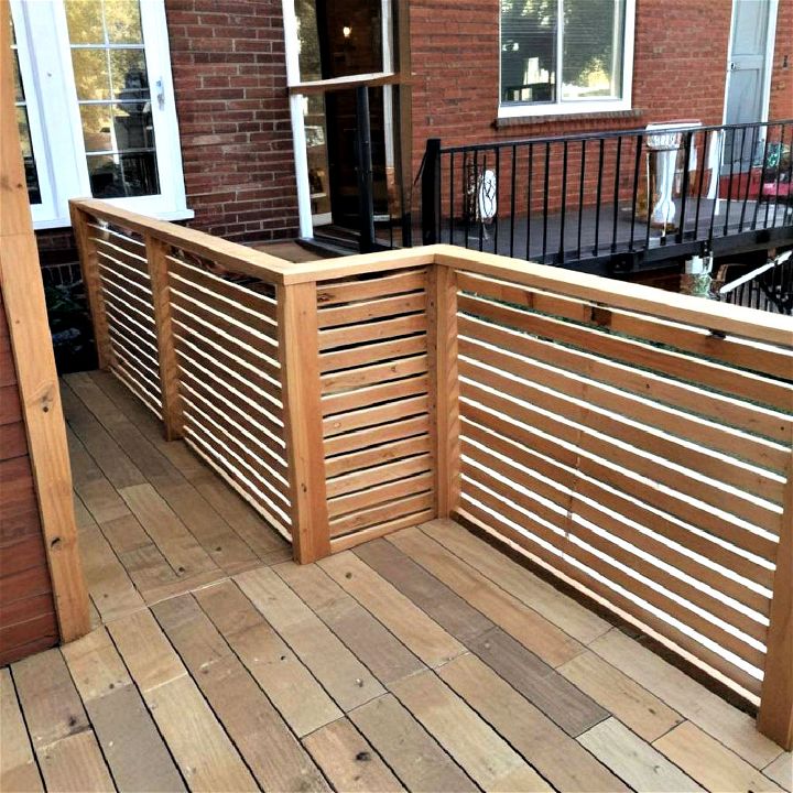 horizontal wood slats deck railings for modern homes