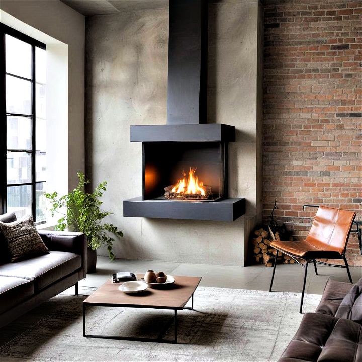 industrial style corner fireplace for urban spaces