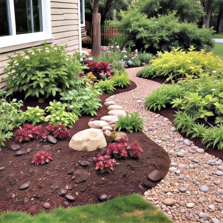 initiating a rain garden with rocks and mulch