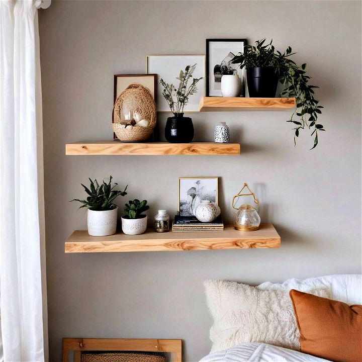 install a floating shelf for boho bedroom