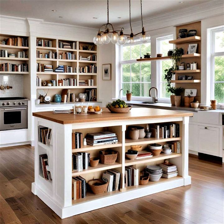 kitchen island with bookshelf