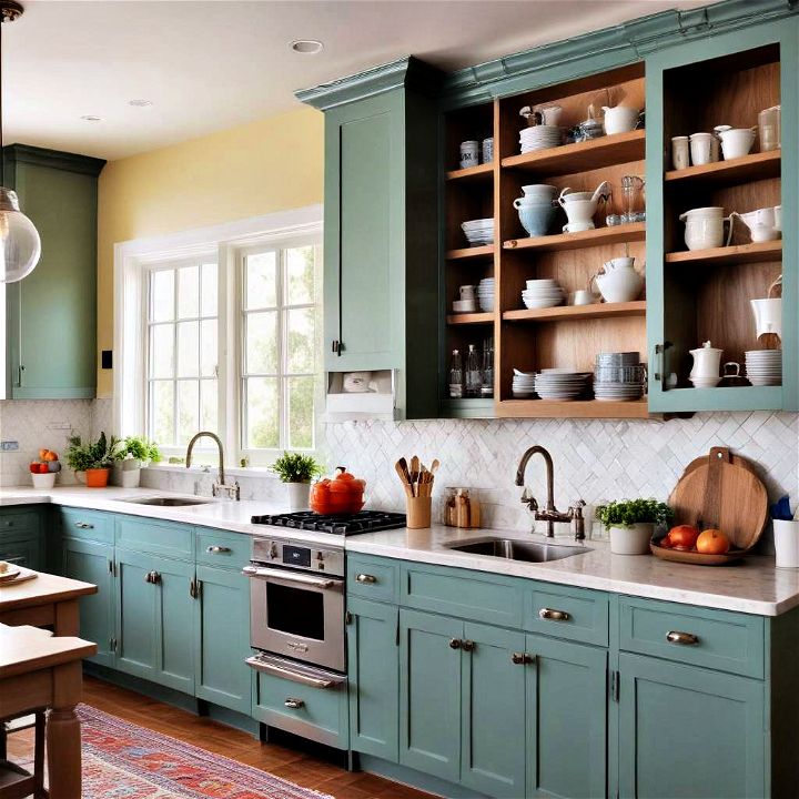 kitchen with colorful cabinets