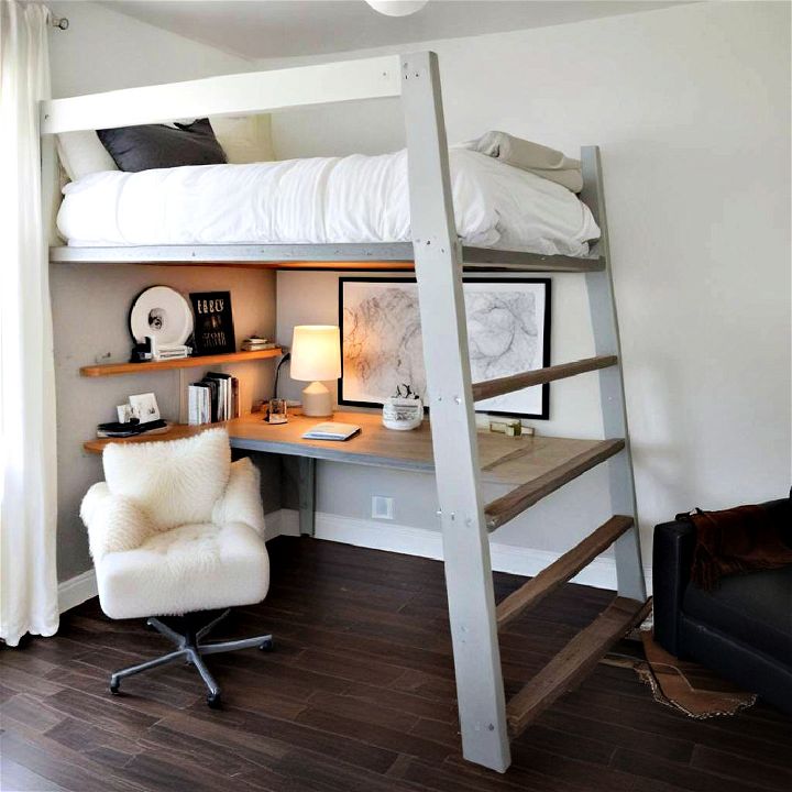 lofted bed setup for small bedroom