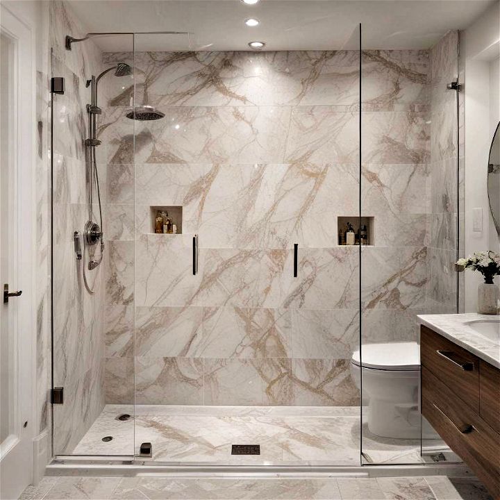 luxurious appeal of marble in a walk in shower