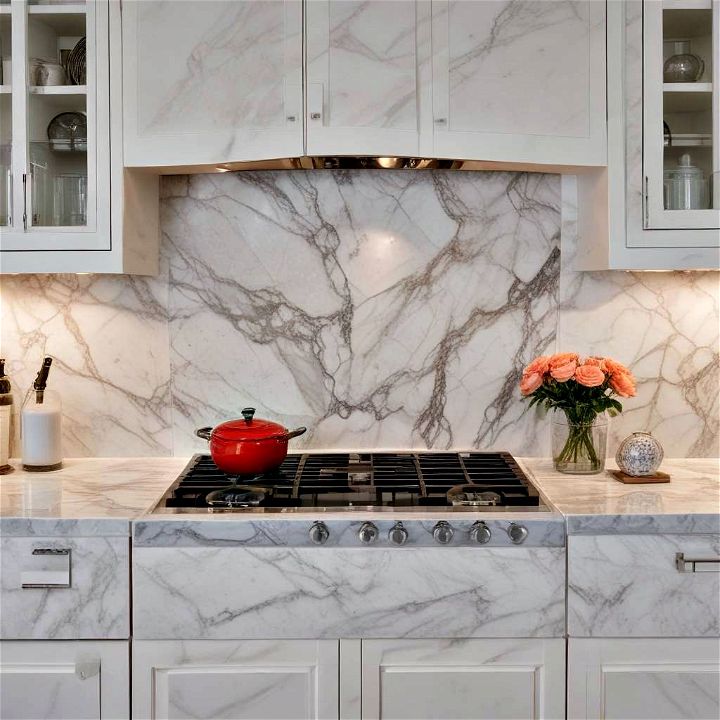 luxurious marble slab backsplash