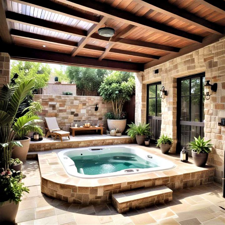 luxurious spa retreat with hot tub