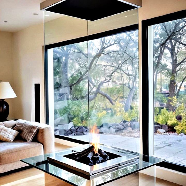 luxury glass enclosed fireplace